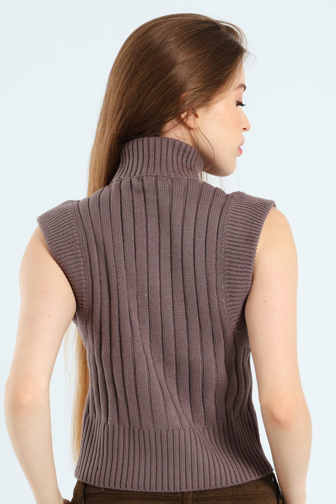 Sweater Knit Turtleneck Top - Grey