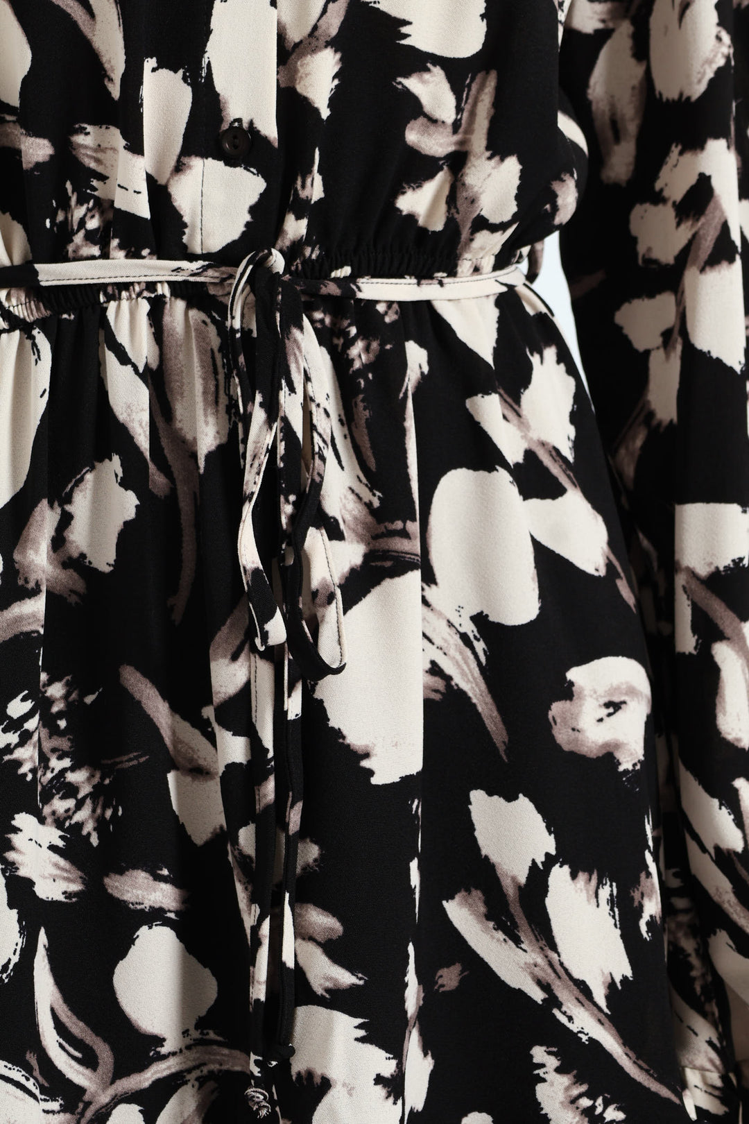 Button Through Monochrome Tiered Tea Dress