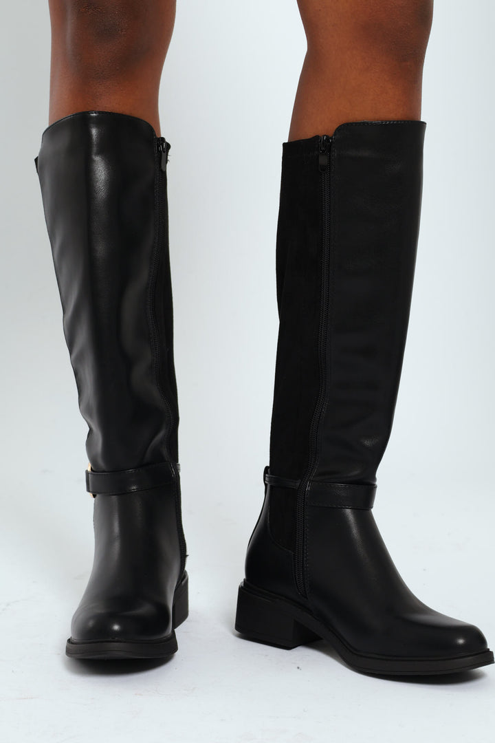 Biker Boot With Ankle Buckle - Black