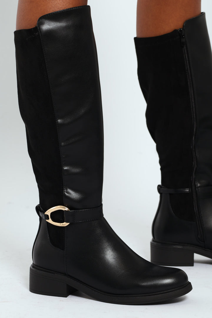 Biker Boot With Ankle Buckle - Black