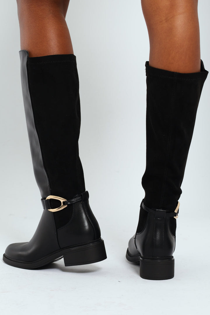 Biker Boot With Ankle Buckle - Black