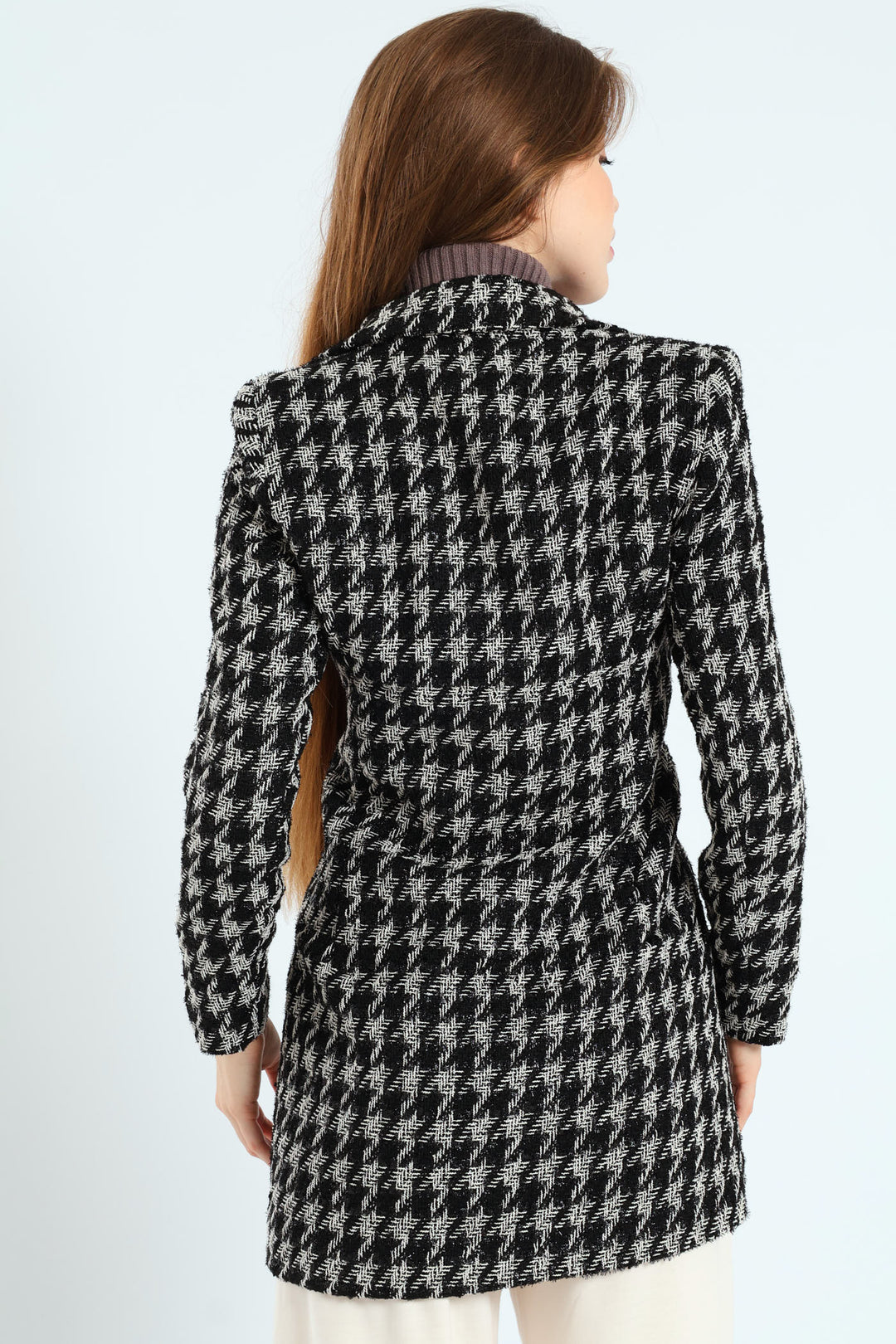 Tweed Houndstooth Print Mini Dress - Black/White