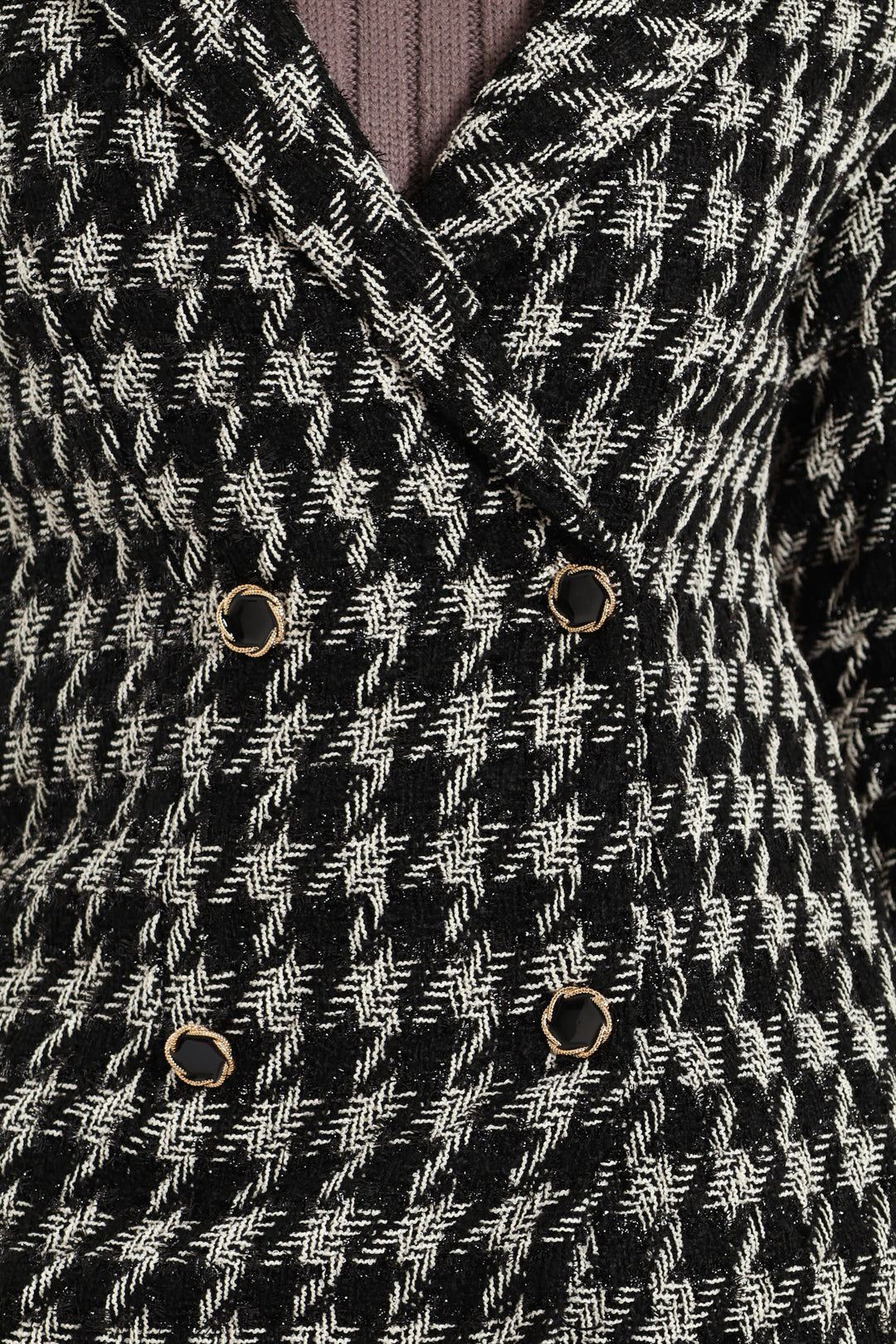 Tweed Houndstooth Print Mini Dress - Black/White