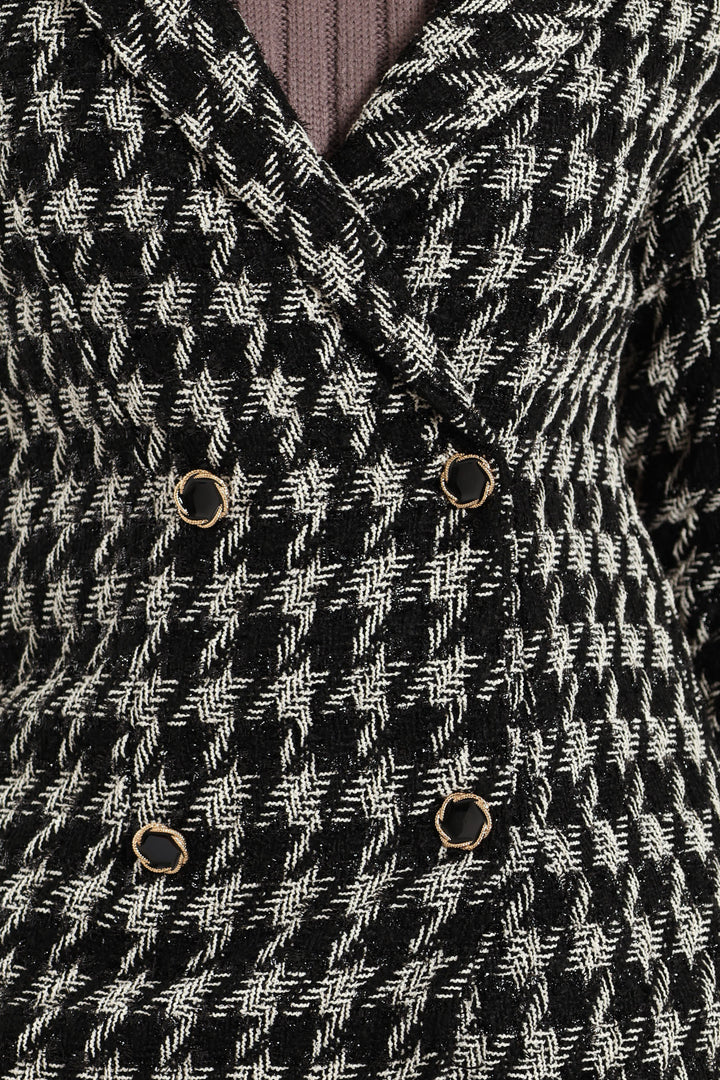 Tweed Houndstooth Print Mini Dress - Black/White