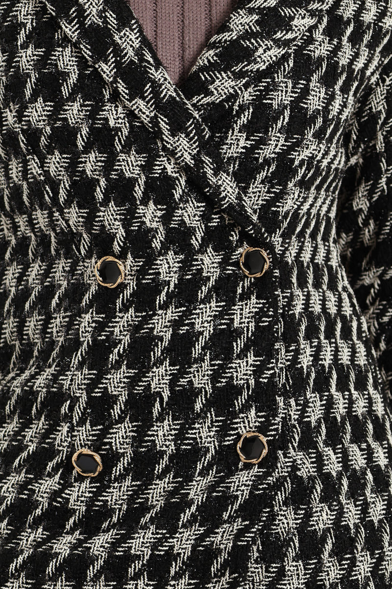 Tweed Houndstooth Print Mini Dress - Black/White