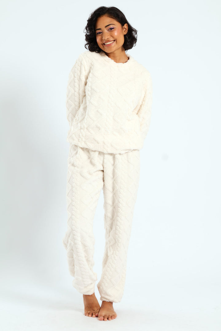 Cable Knit Cosy Jogger Set - White