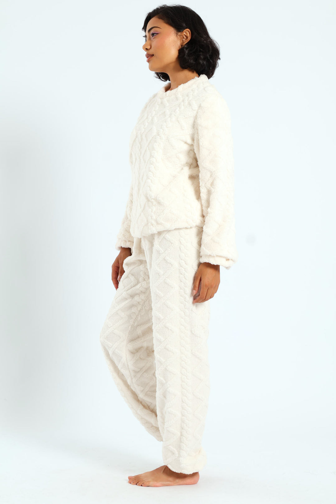 Cable Knit Cosy Jogger Set - White