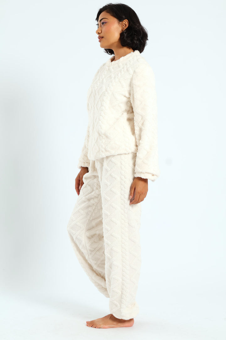 Cable Knit Cosy Jogger Set - White