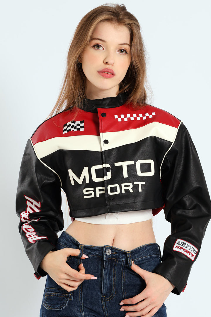Cropped Motorcycle Jacket - Black