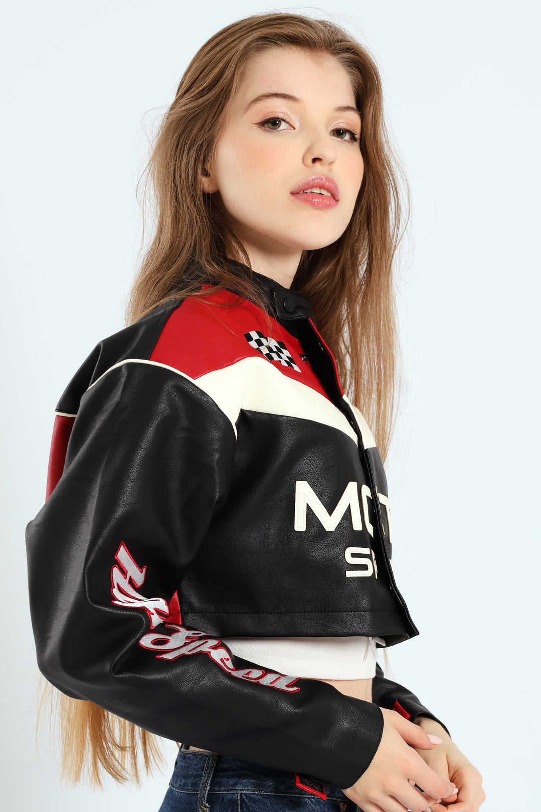Cropped Motorcycle Jacket - Black