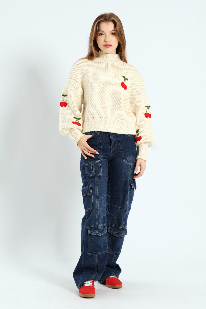 Cherry Pullover Sweater - White