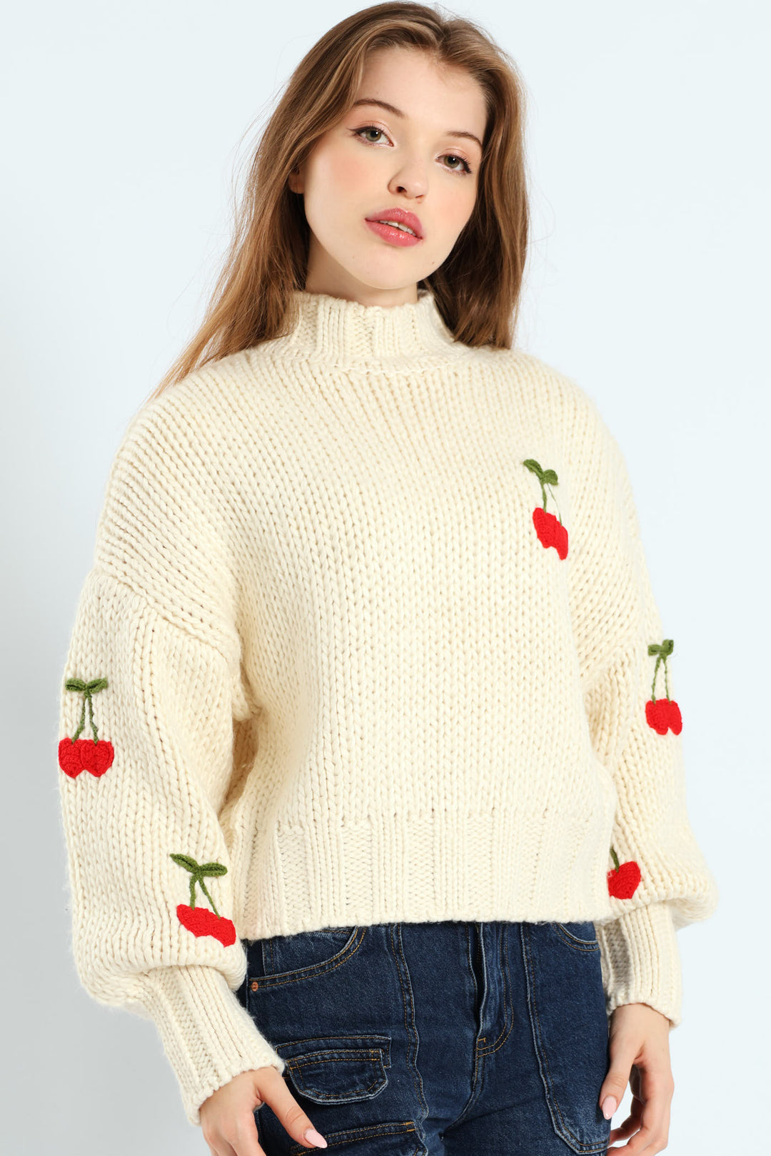 Cherry Pullover Sweater - White