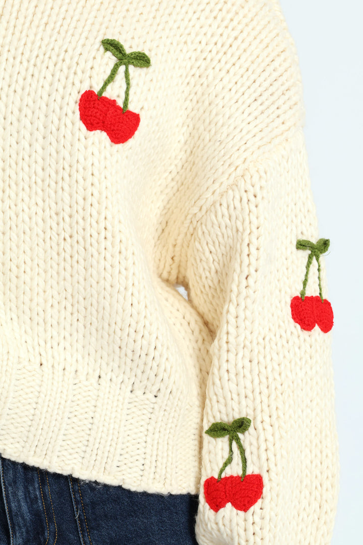 Cherry Pullover Sweater - White
