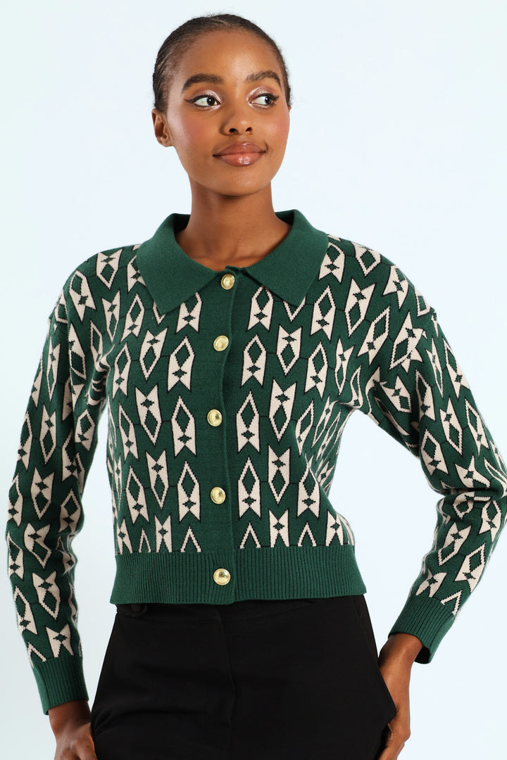 Geo Styled Cardigan - Green