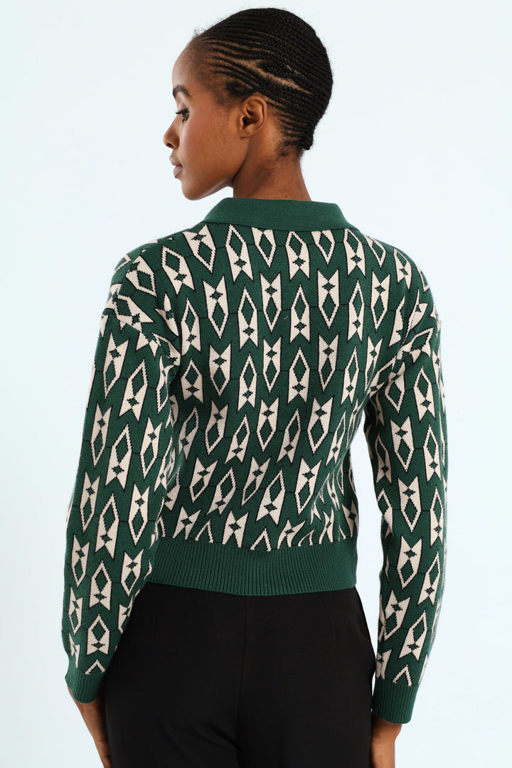 Geo Styled Cardigan - Green