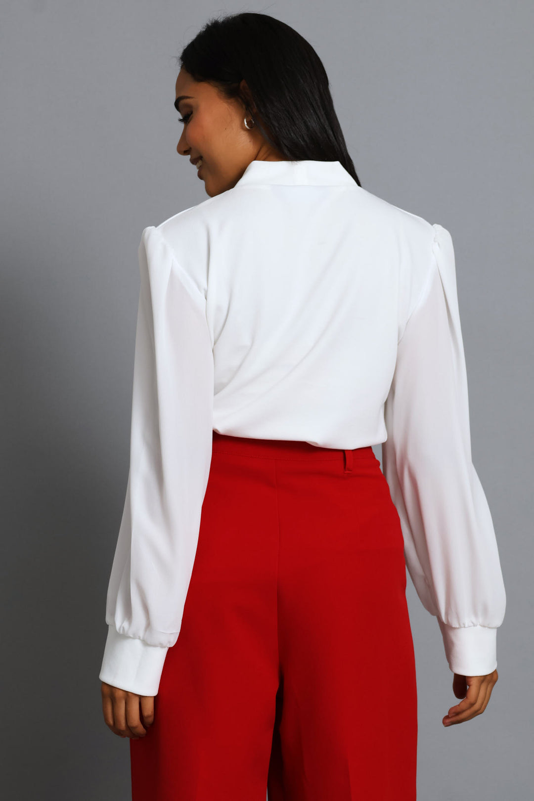 Kitty Bow Trim Combo Blouse - Cream
