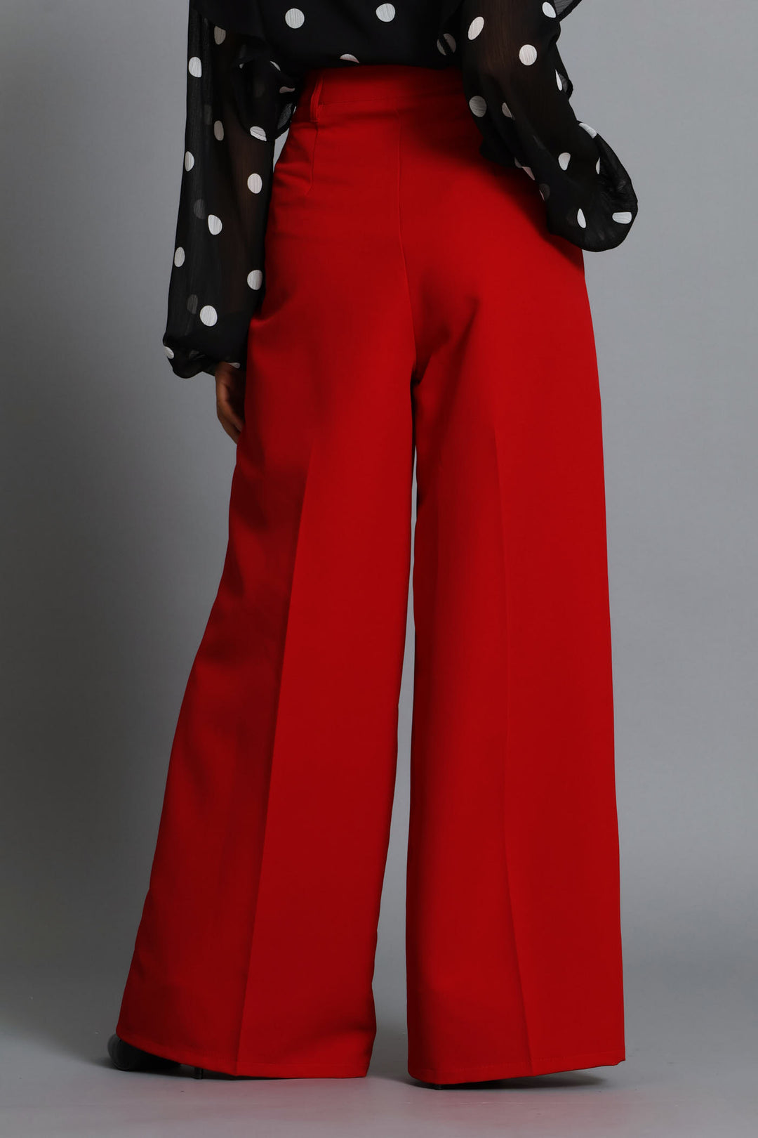 Fancy Button Pleat Wide Leg Pant - Red