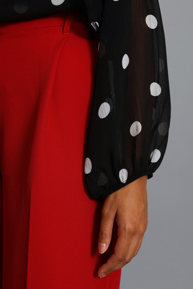Ruffle Button Through Spot Blouse - Black/Cream