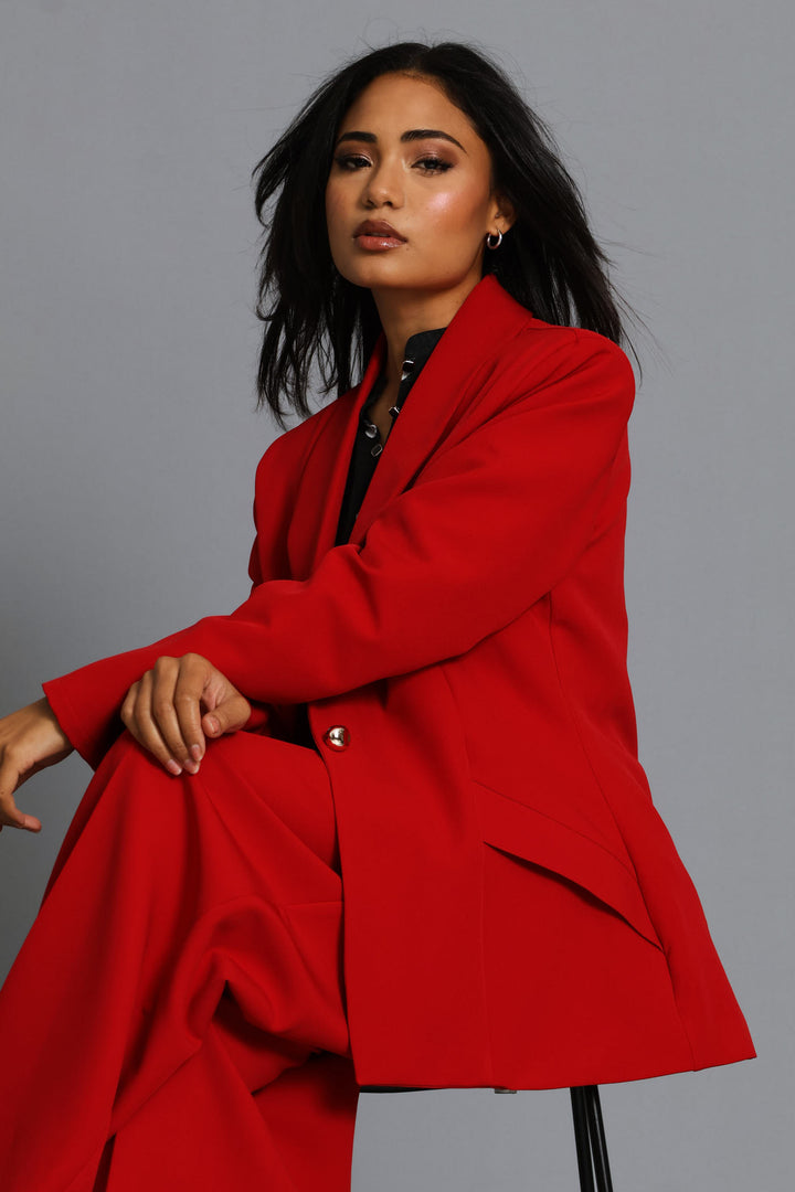 Slanted Pocket Blazer - Red
