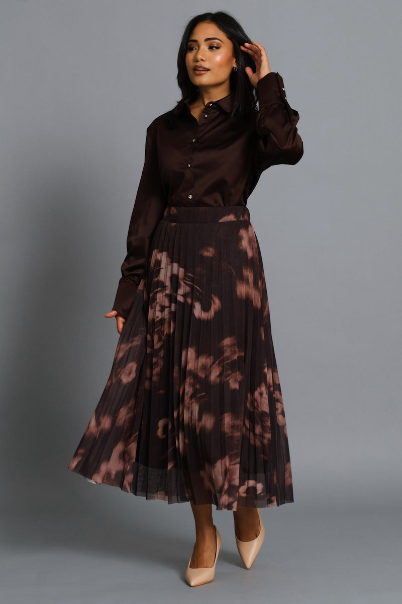 Marble Mesh Midi Skirt - Brown