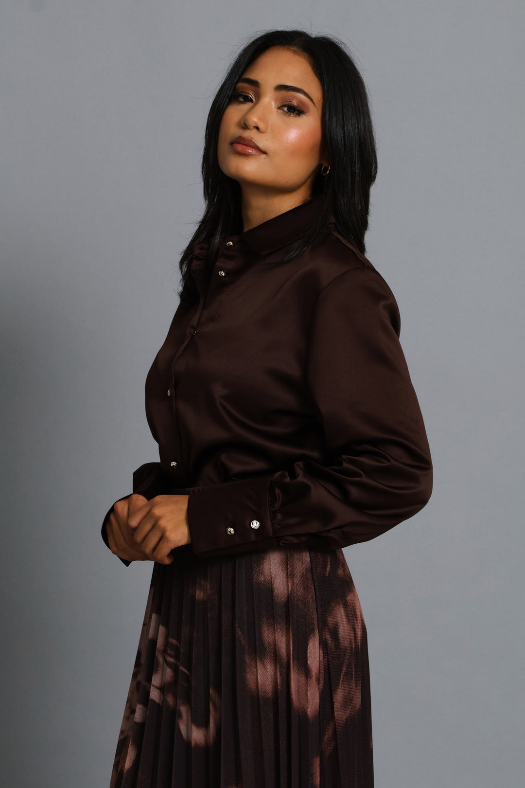 Satin Shirt - Chocolate