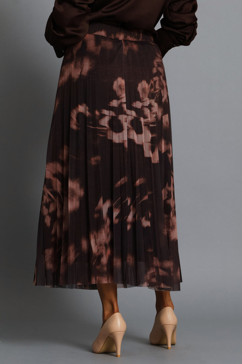 Marble Mesh Midi Skirt - Brown