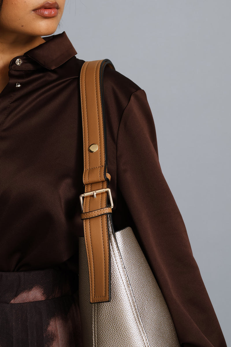 Colour Block Strap Hob Bag - Champagne