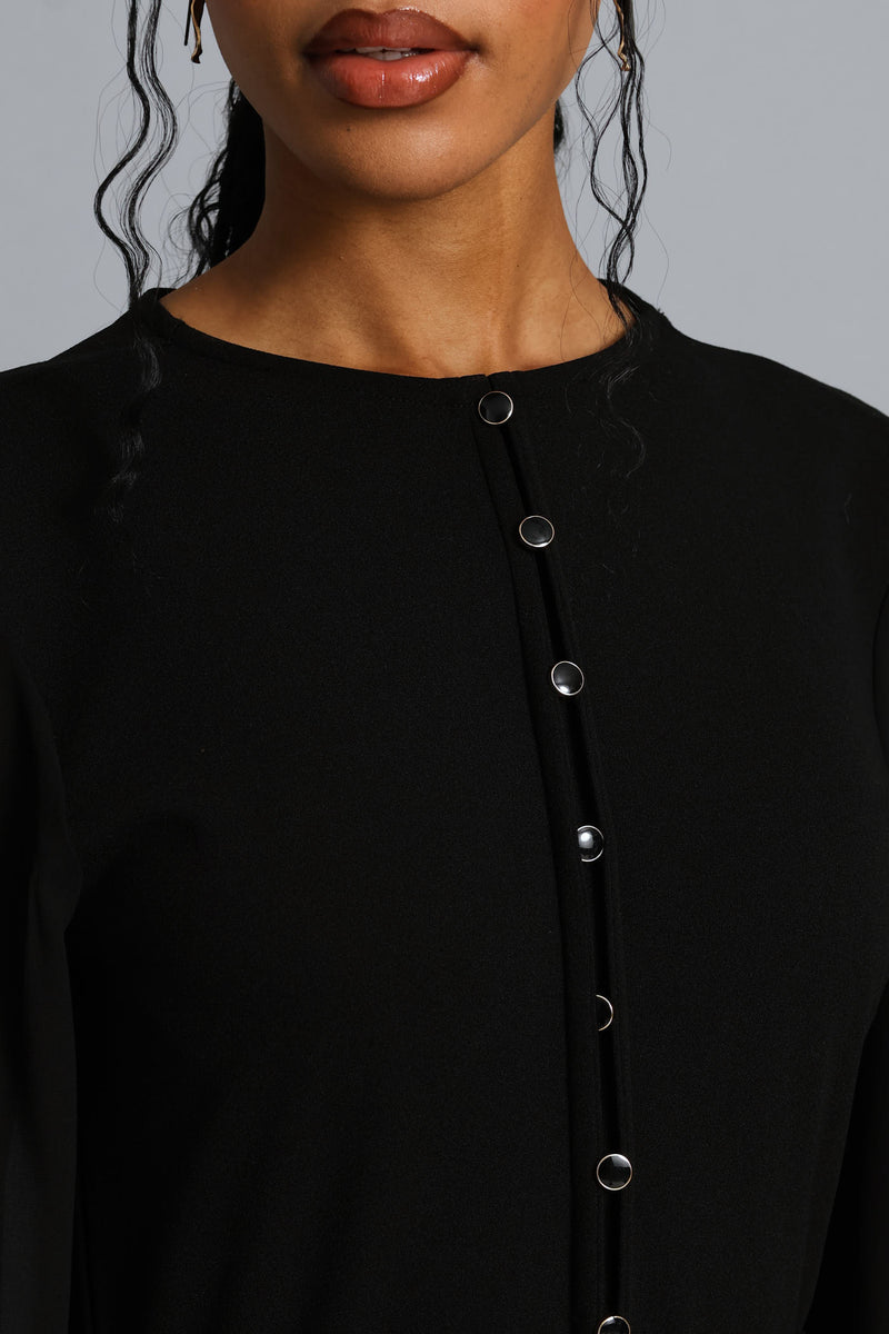Belted Pleated Combo Maxi Dress - Black