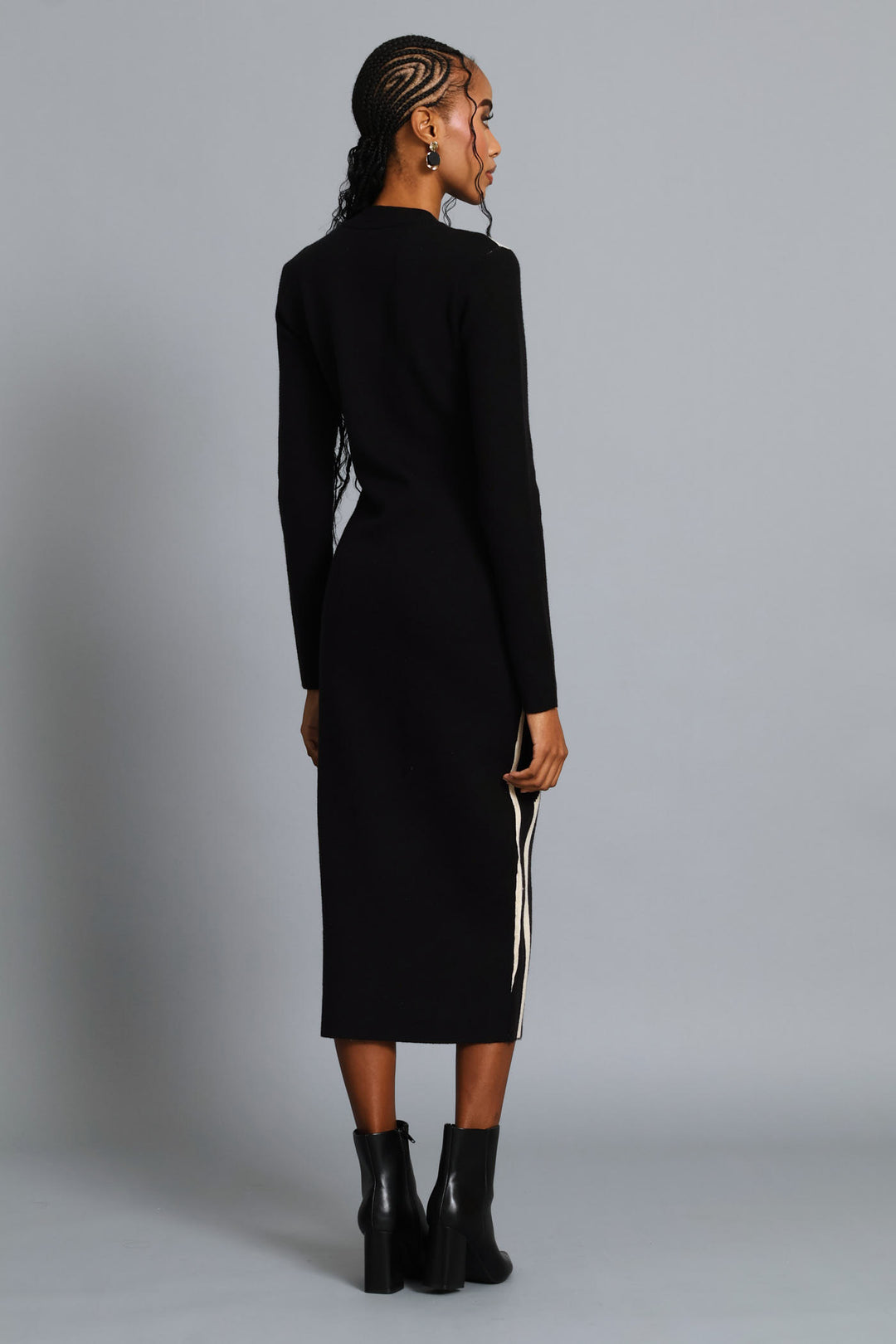 Abstract Knitwear Midi Dress - Beige/Black