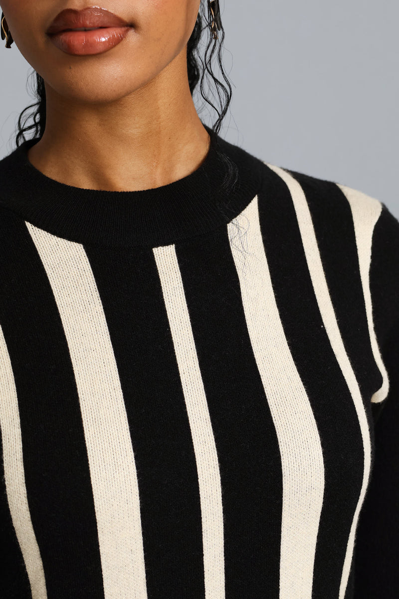 Abstract Knitwear Midi Dress - Beige/Black
