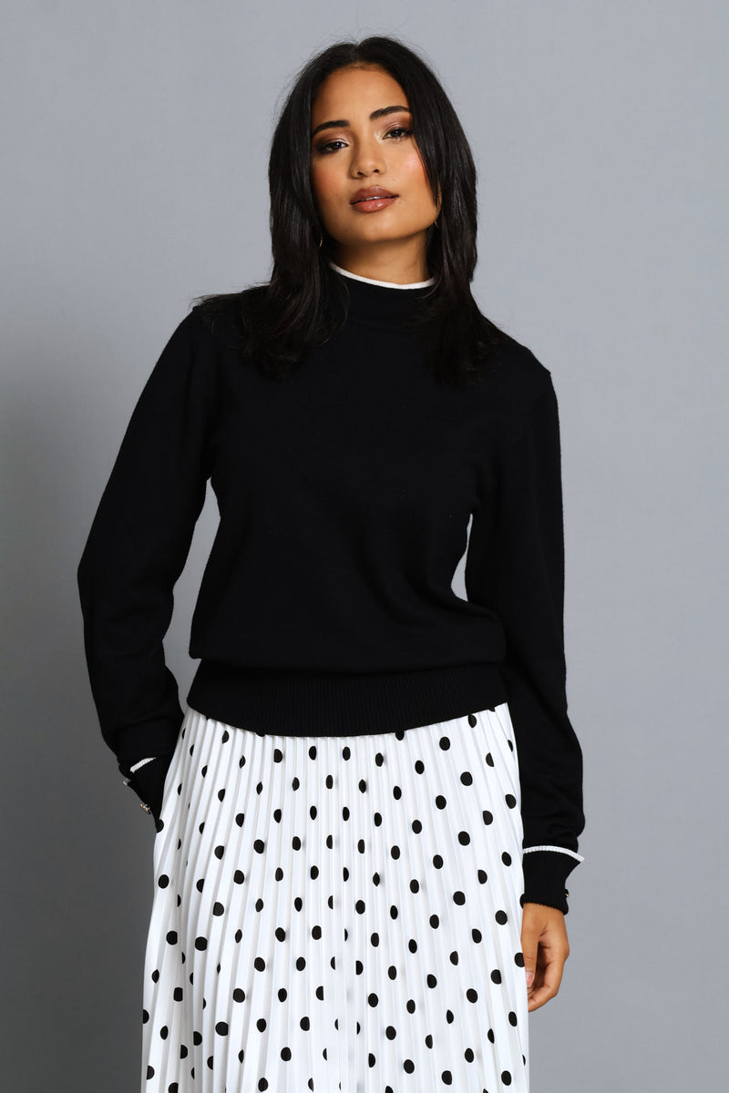 Turtleneck Turn Up Sleeve Pullover - Black