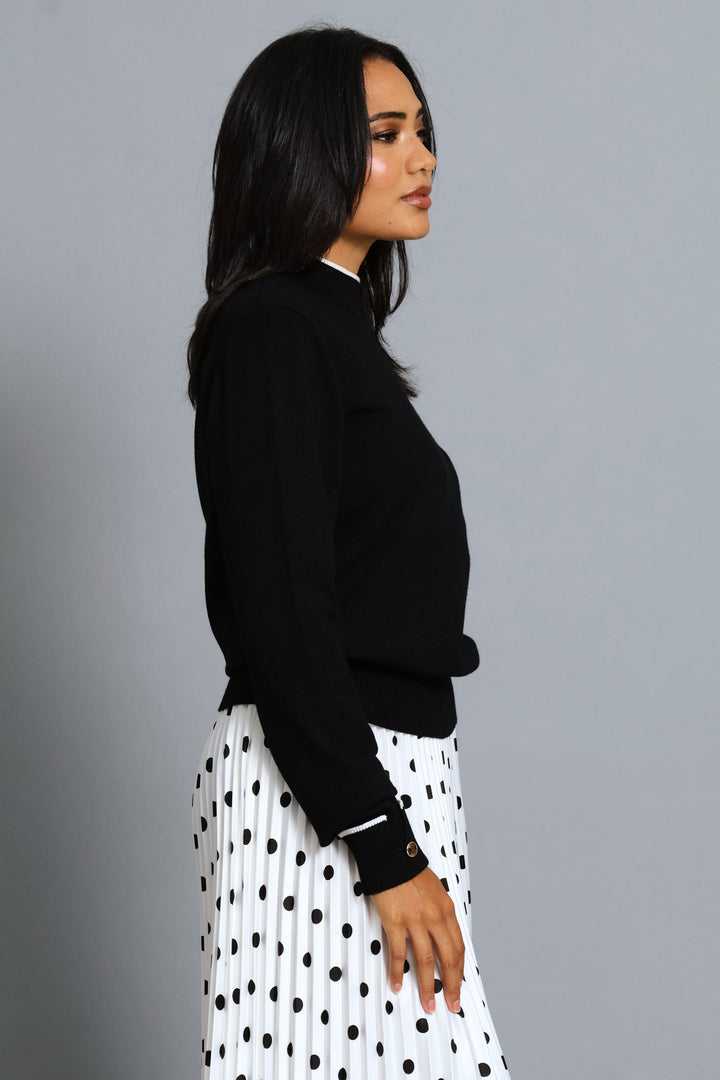 Turtleneck Turn Up Sleeve Pullover - Black