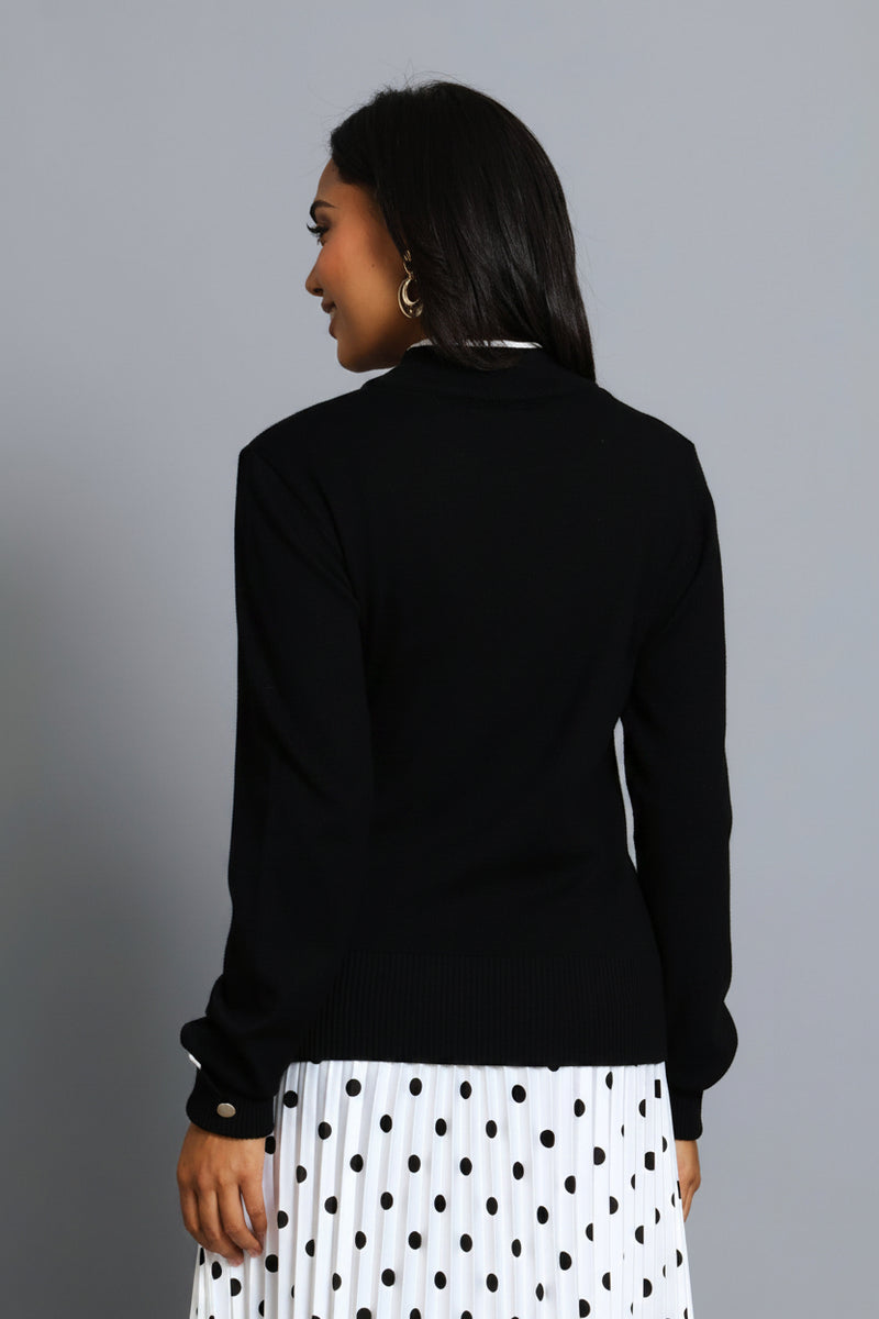 Turtleneck Turn Up Sleeve Pullover - Black