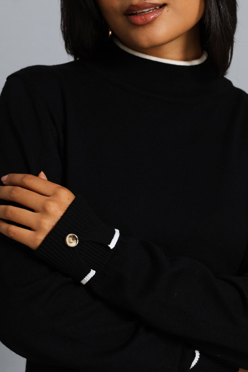 Turtleneck Turn Up Sleeve Pullover - Black