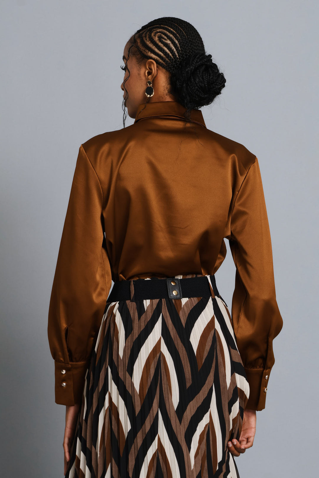 Fancy Button Satin Shirt - Bronze