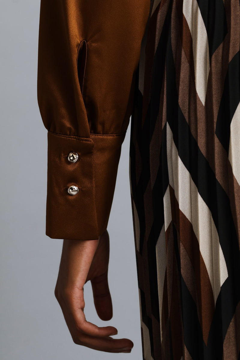 Fancy Button Satin Shirt - Bronze