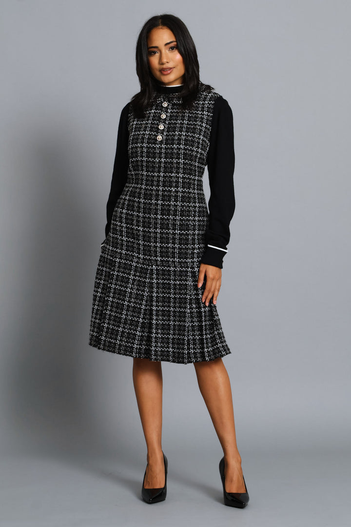 Peterpan Box Hem Tweed Dress - Black/White