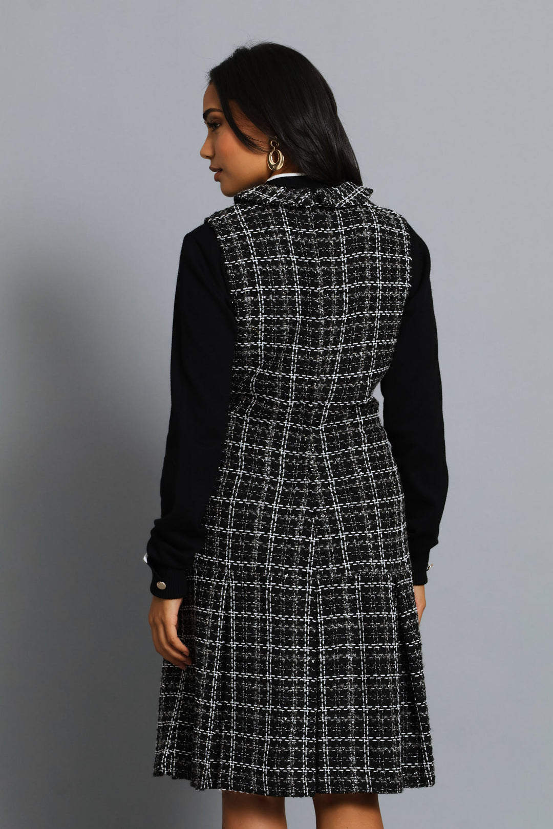 Peterpan Box Hem Tweed Dress - Black/White
