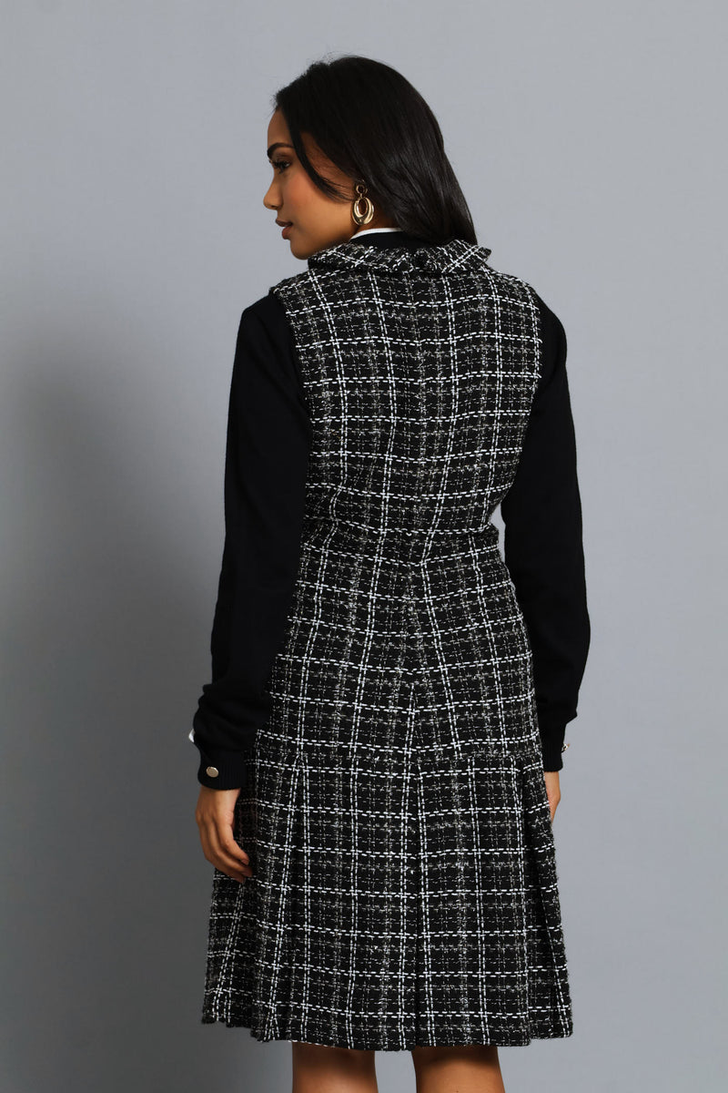 Peterpan Box Hem Tweed Dress - Black/White