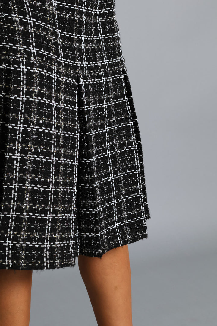 Peterpan Box Hem Tweed Dress - Black/White
