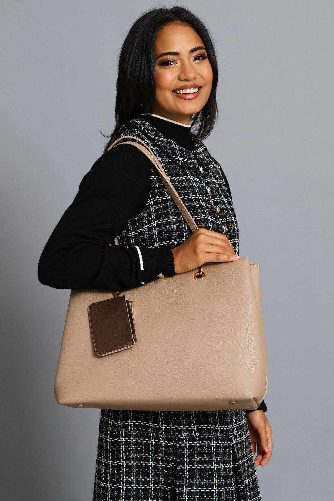 Large Tote With Detachable Purse - Taupe