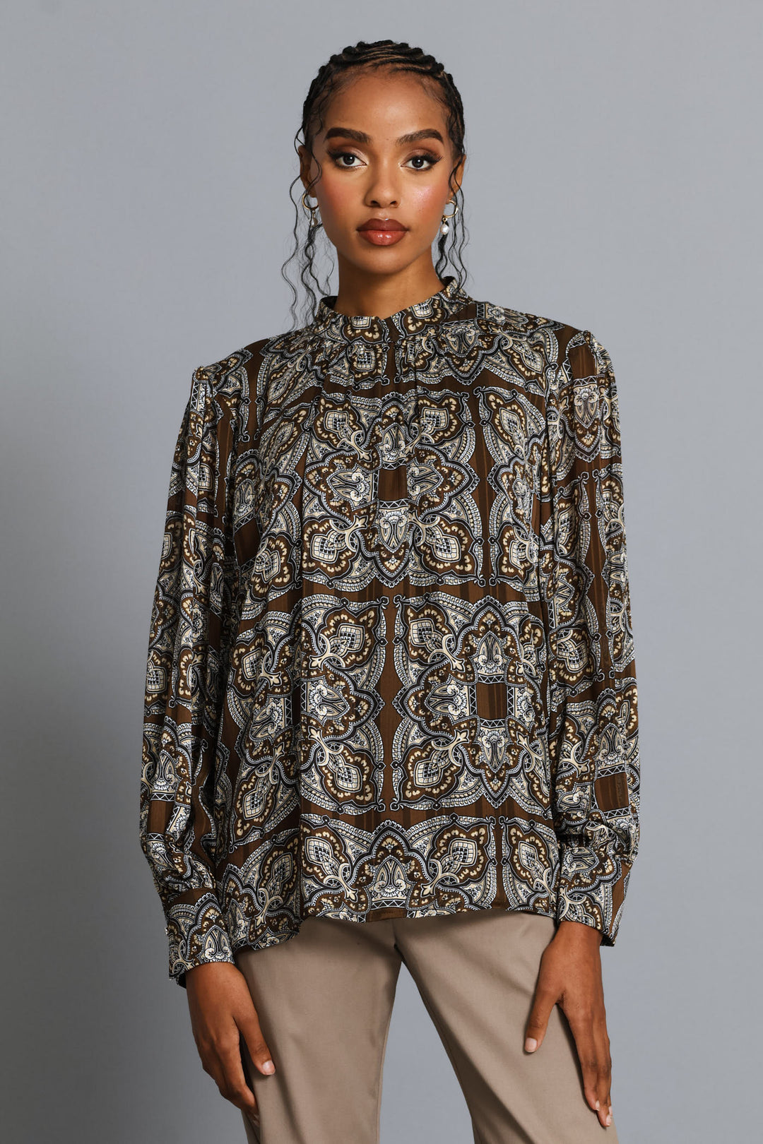 Hi-Neck Paisley Blouse - Multi