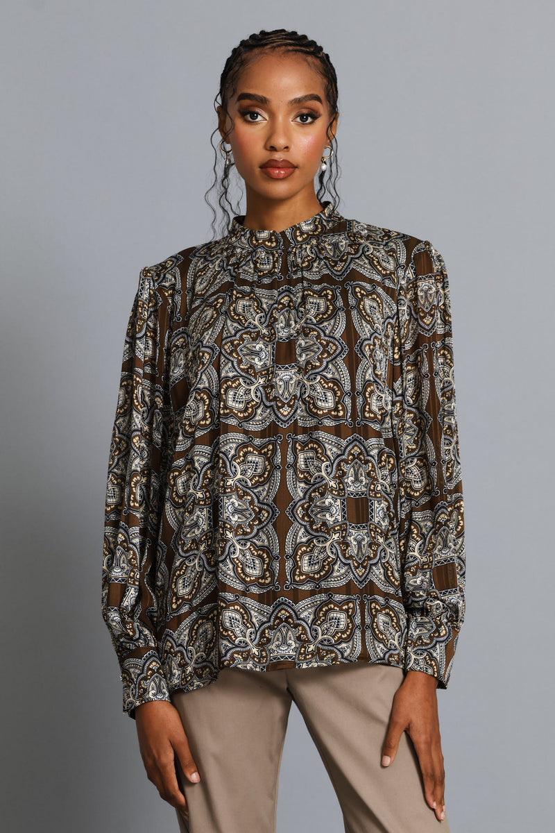 Hi-Neck Paisley Blouse - Multi