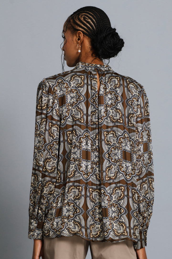 Hi-Neck Paisley Blouse - Multi