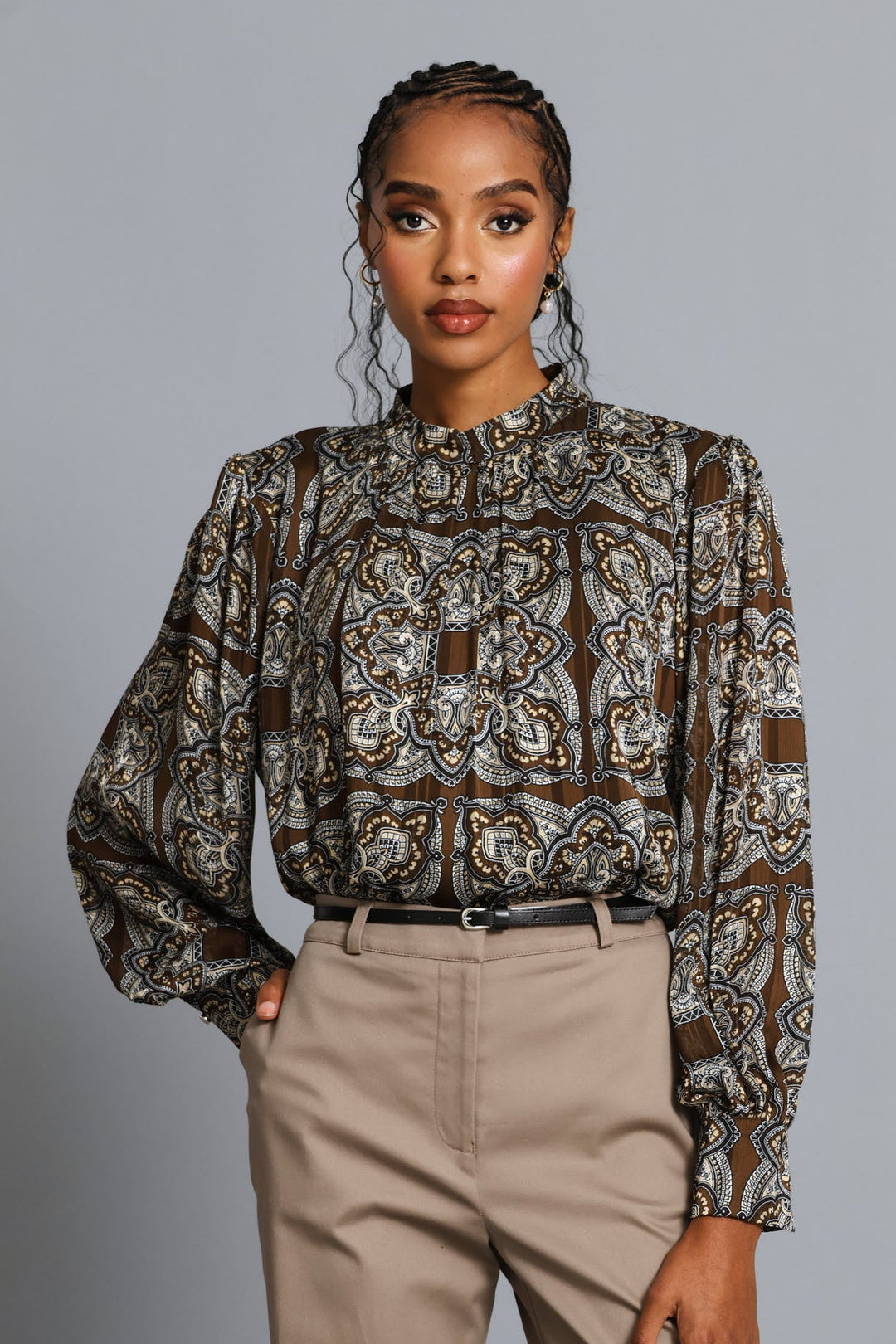 Hi-Neck Paisley Blouse - Multi