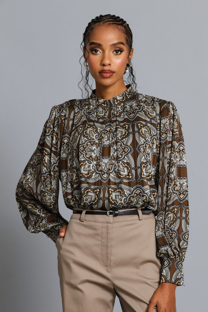 Hi-Neck Paisley Blouse - Multi