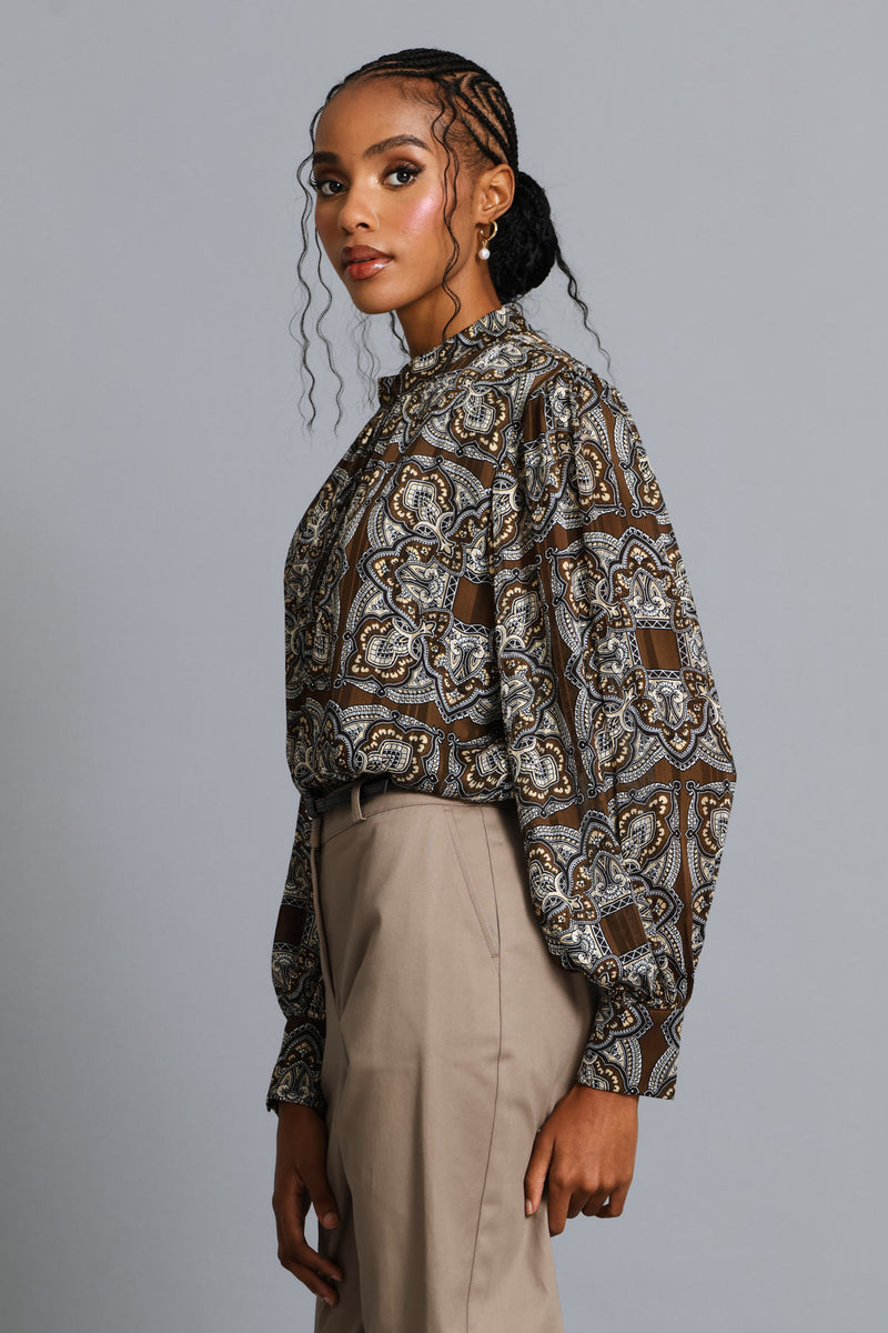 Hi-Neck Paisley Blouse - Multi