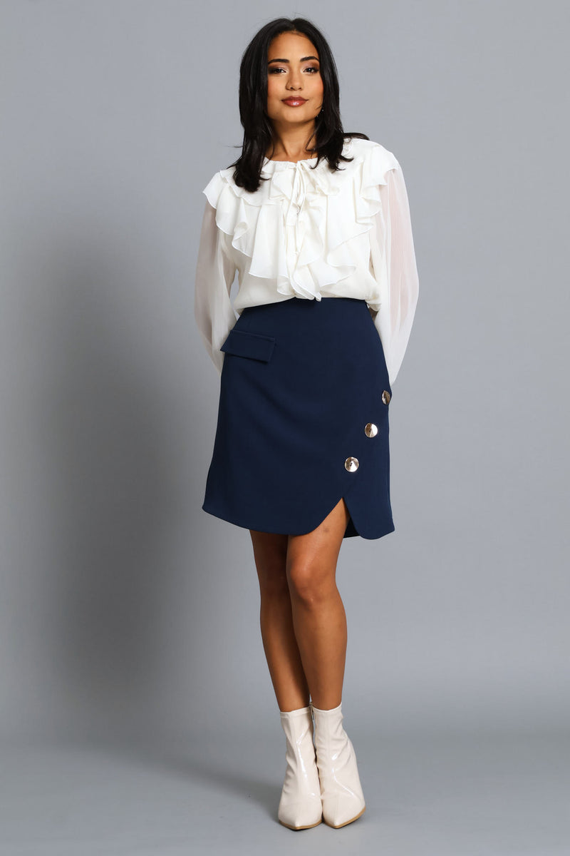 Angled Panel A-Line Skirt - Dark Navy