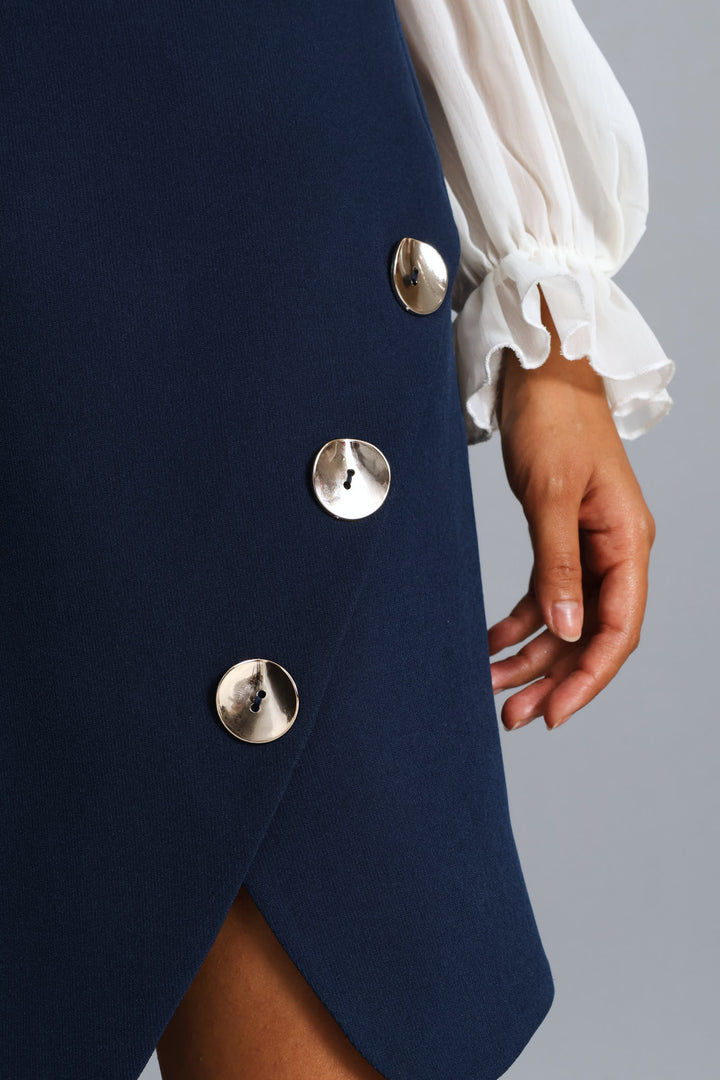 Angled Panel A-Line Skirt - Dark Navy