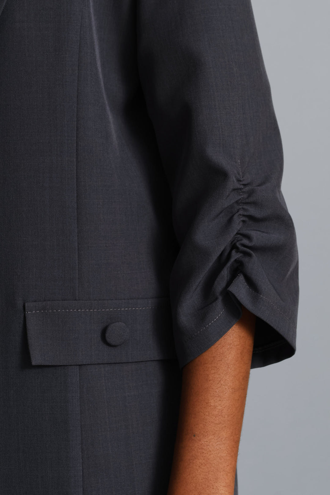 Ruched Sleeve Pocket Melange Blazer - Grey Melange